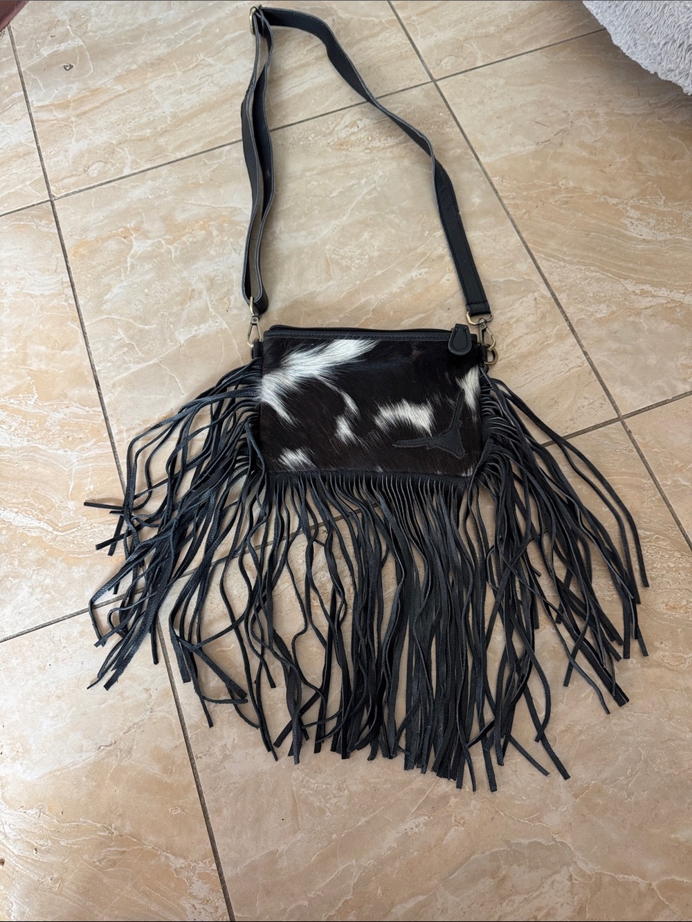 Black & White Fringe Crossbody Bag